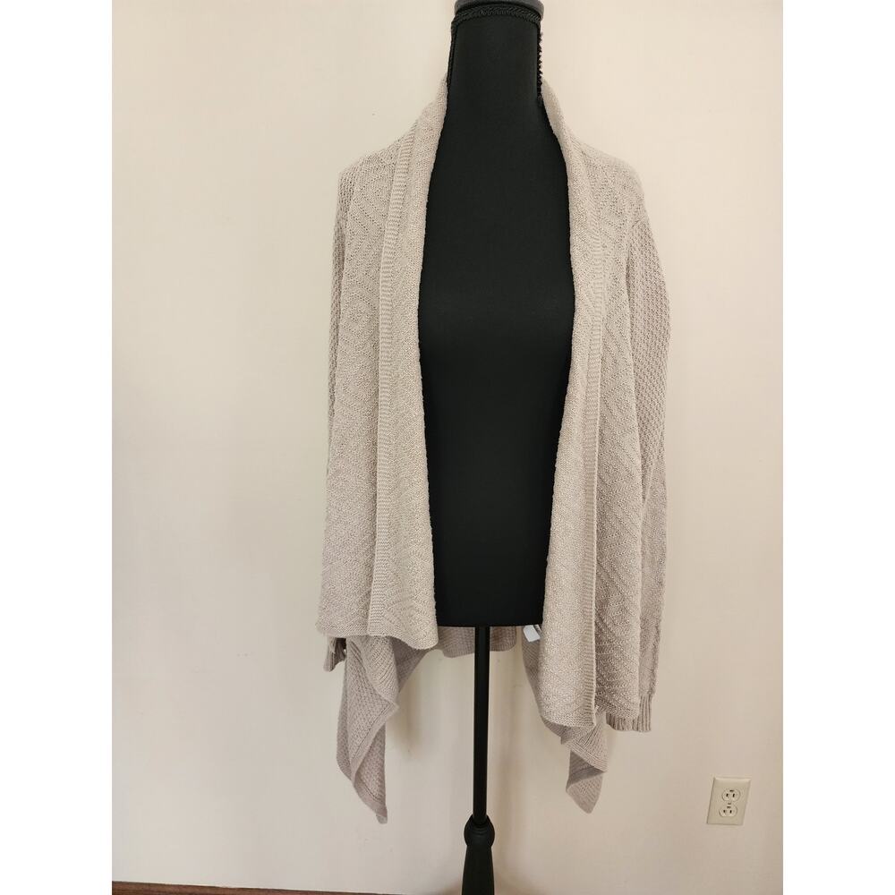 Lucky Brand Women's Large Tan Cardigan Sweater Boho Style Open Front Fringe